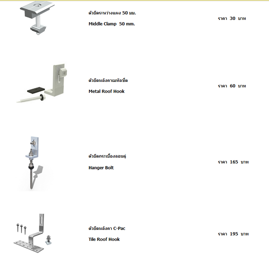 จำหน่าย ขายส่ง Solar Cell Mounting ยายึดติดตั้งแผงโซล่าร์เซลล์ โซล่าร์รูฟท๊อป โซล่าร์ฟาร์ม Order ส่งซื้อได้ทางไลน์ ID : ake007online